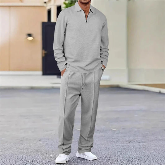 Nexvara™ Waffle Knit Quarter Zip Lounge Set