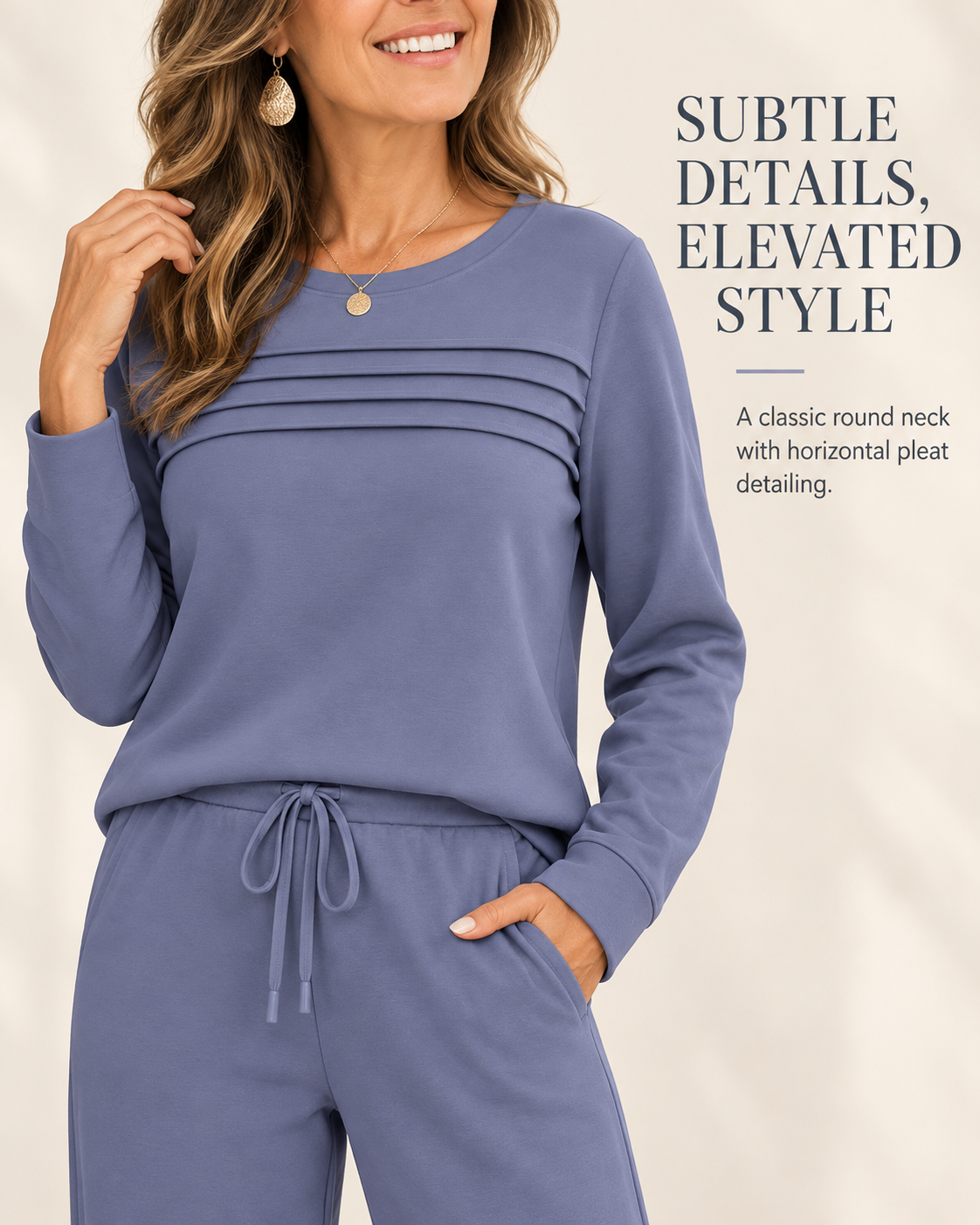Women’s Two-Piece Set – Pleat-Detail Top & Wide-Leg Pants