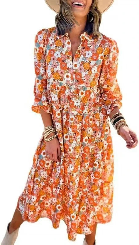 Vintage Floral Midi Dress