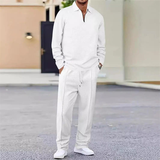 Nexvara™ Waffle Knit Quarter Zip Lounge Set