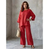 Nexvara™Linen Blend Crew Neck Shirt And Wide Leg Pants Set