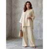 Nexvara™Linen Blend Crew Neck Shirt And Wide Leg Pants Set