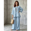 Nexvara™Linen Blend Crew Neck Shirt And Wide Leg Pants Set