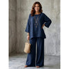 Nexvara™Linen Blend Crew Neck Shirt And Wide Leg Pants Set