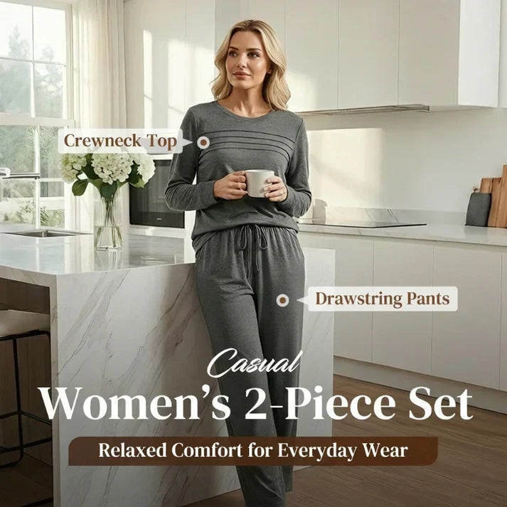 Women’s Two-Piece Set – Pleat-Detail Top & Wide-Leg Pants