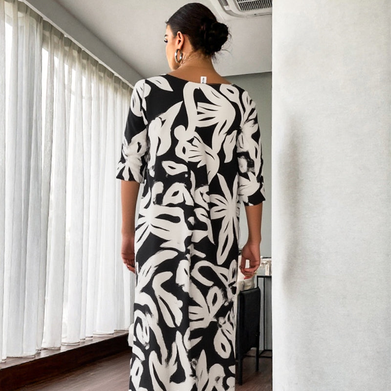 Nexvara™ Relaxed Fit Elegant Print Dress