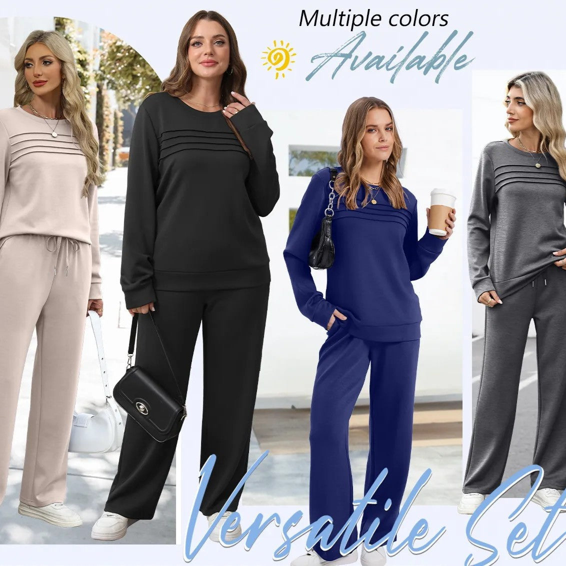 Women’s Two-Piece Set – Pleat-Detail Top & Wide-Leg Pants