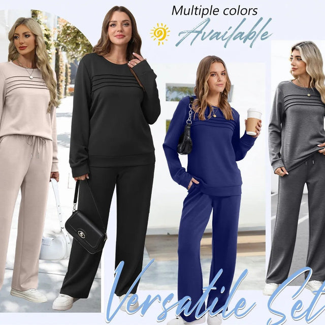 Women’s Two-Piece Set – Pleat-Detail Top & Wide-Leg Pants