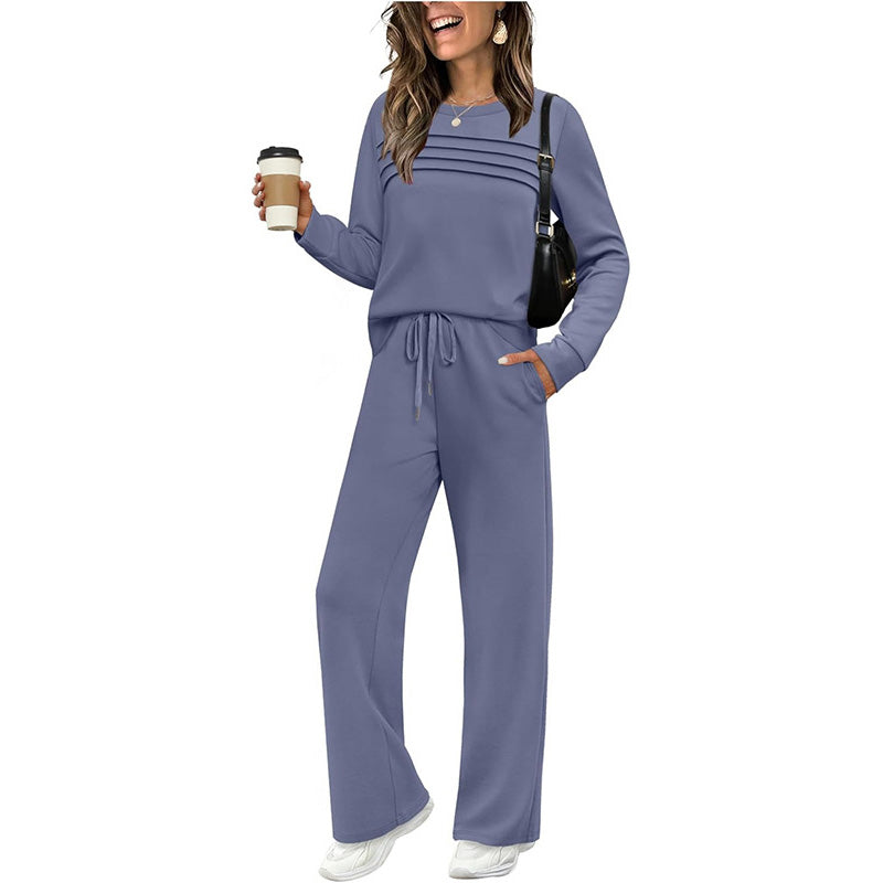 Women’s Two-Piece Set – Pleat-Detail Top & Wide-Leg Pants