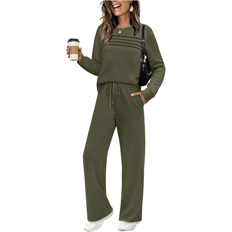 Women’s Two-Piece Set – Pleat-Detail Top & Wide-Leg Pants