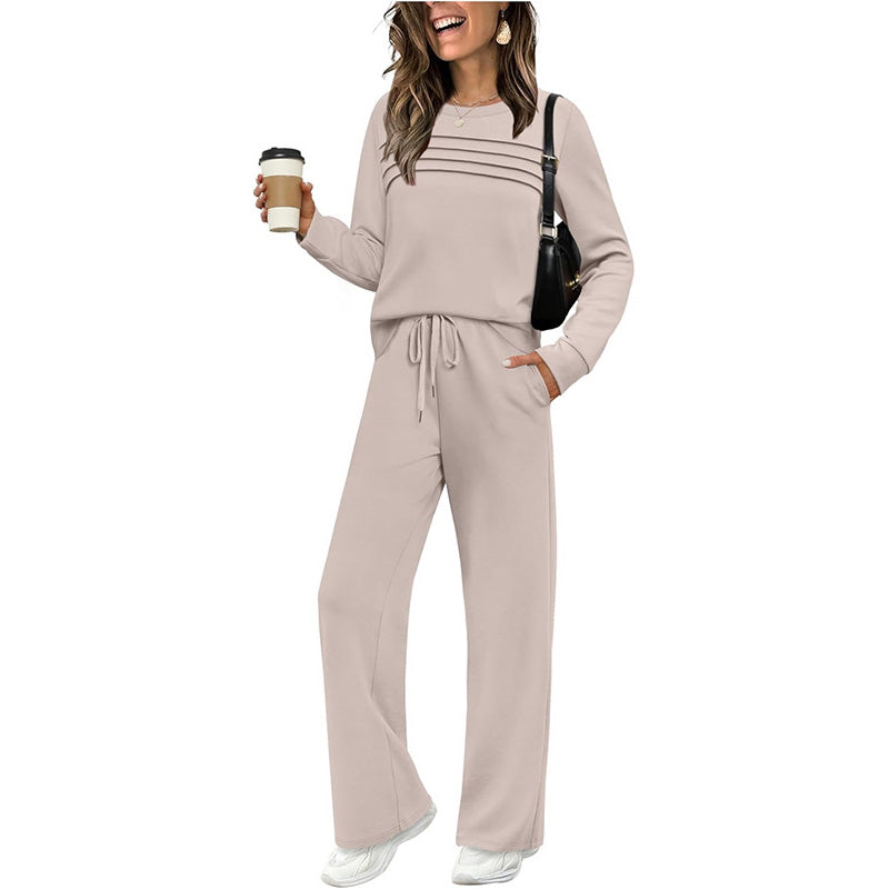 Women’s Two-Piece Set – Pleat-Detail Top & Wide-Leg Pants